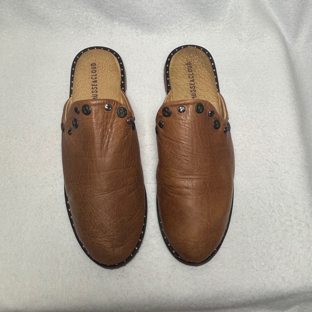 Anthropologie Musse & Cloud Mules Clogs Women 38 Brown Leather Studded Boho - Picture 10 of 16